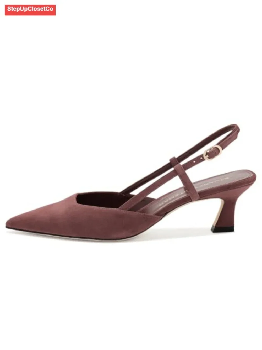 Leather Pointed Toe Kitten Heel Slingback Pumps